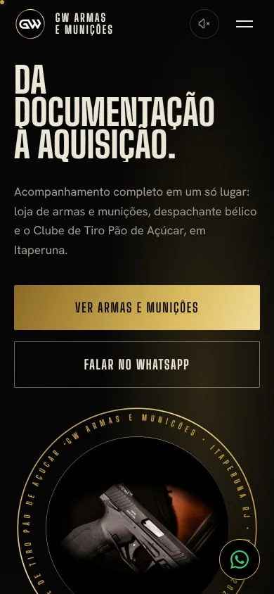 Site GW Armas e Munições no celular