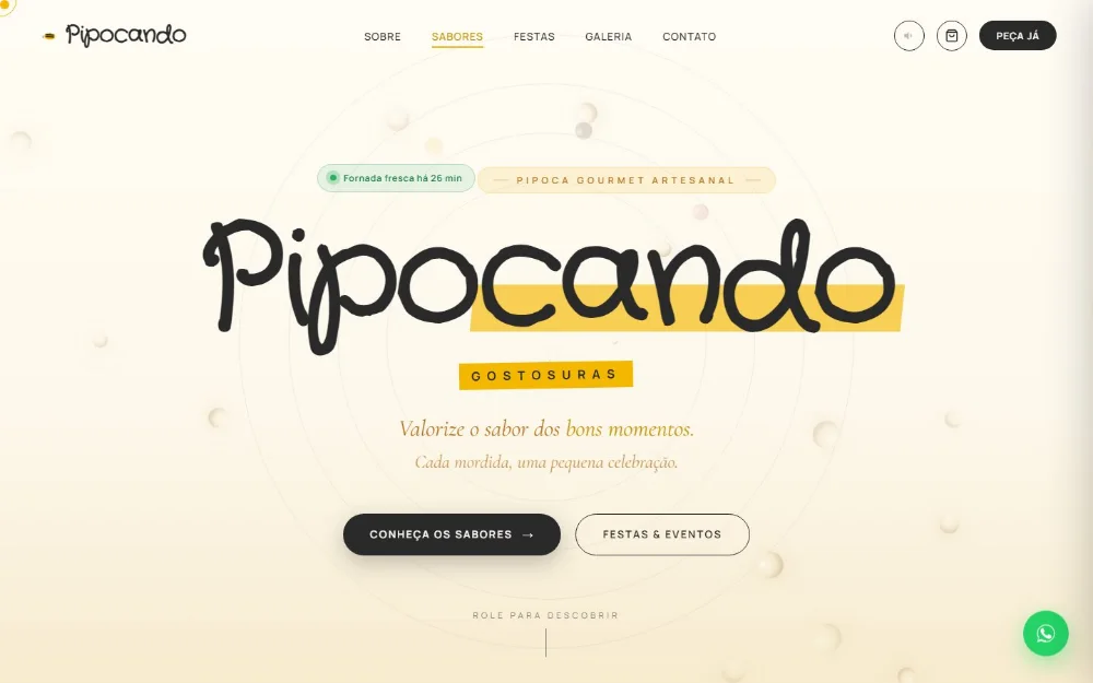 Página inicial do site Pipocando Gostosuras