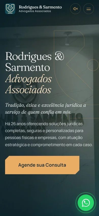 Site Rodrigues & Sarmento no celular
