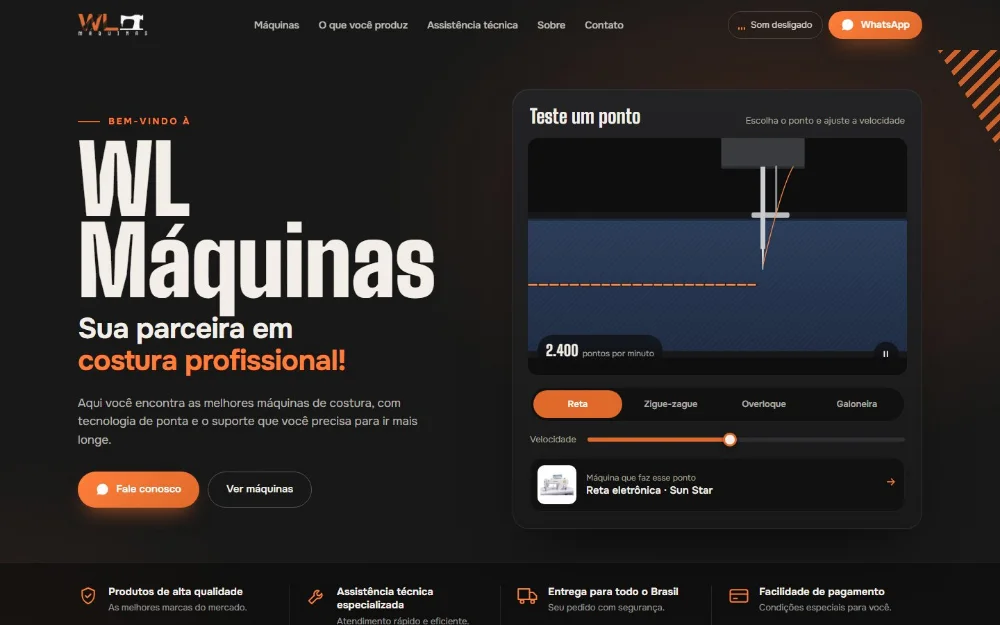 Página inicial do site WL Máquinas