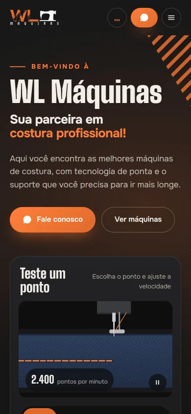 Site WL Máquinas no celular